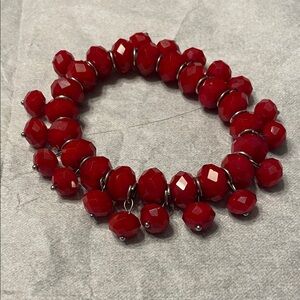 Faceted Red CHA CHA Beaded Stretch Bracelet